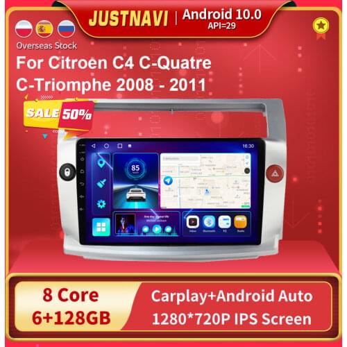 6G 128G Car Radio For Citroen C4 C-Quatre C-Triomphe 2008-2011 GPS 1280*720P Android 10.0 Car Radio Player IPS BT Rear No DVD 9"