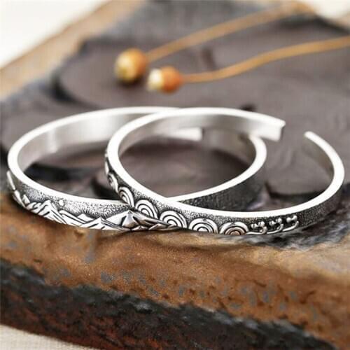 Sole Memory Couple Creative Romance Mountain Wave Vow 925 Sterling Silver Female Resizable Bracelets SBR278