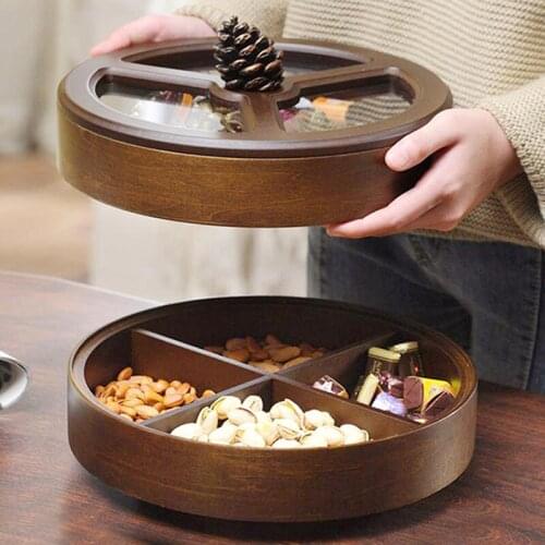 Wooden Food Storage Box For Kitchen Storage In The Kitchen Living Room Dessert Fruit Tray Snack Compartment Storage Box Organize