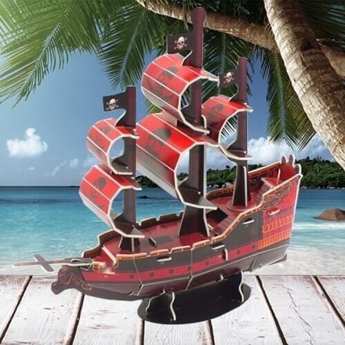 Childrens 3d Puzzle Jigsaw Puzzle Made of Paper Handmade Intelligence, Science and Education Toys, Pirate Ship Model Gifts P347