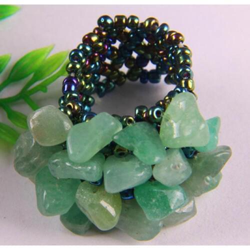 Elastic Green Aventurine Bead Finger Ring Size 8-9 X011