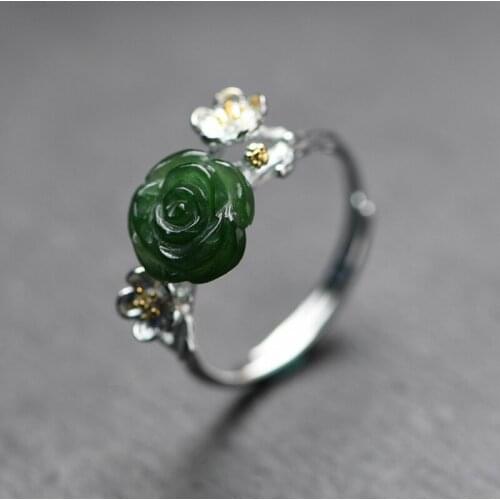FNJ 925 Silver Ring for Women Jewelry 100% Original Pure S925 Sterling Silver Rings Flower Natural Jasper