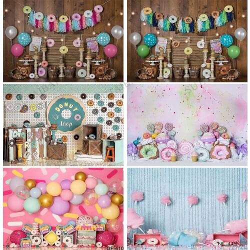 Birthday Backdrops Candy Lollipop Cake Ice Cream Donut Kids Newborn Baby Shower Photography Backgrounds for Photo Studio