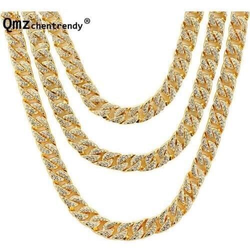 Hip Hop 50/60/75cm 14mm Blings Ele Fully Iced Out Men ctroplated Miami Cuban Link Chain Necklaces Rhinestone Hipster Jewelry