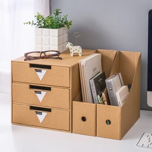 Kraft Paper Files Storage Box Drawer Type Office Box Bookshelf folder Documents Holder Desktop Book Container Cosmetic Organizer