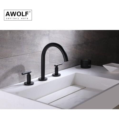 Matt Black Bathroom Basin Faucet Solid Brass 3 Holes Sink Faucet Dual Handle Hot And Cold Brushed Gold Mixer Water Tap ML8105