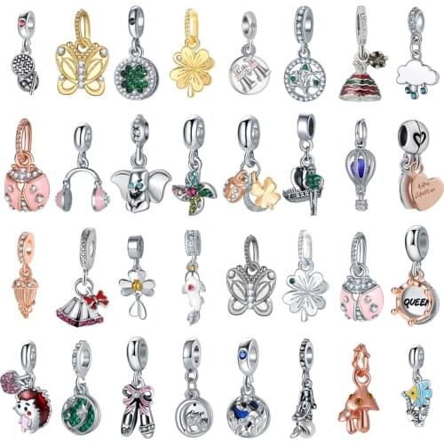 Cute Animals Butterfly Beads Fit Original Pandora Charms Crystal Insect Beads Bracelets Handmade Craft DIY for Women Jewelry