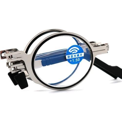 Fashion Round Frame Folding Reading Glasses Men Women Anti Blue-Light Presbyopic Eyeglasses with Diopter 1.50 2.0 2.5