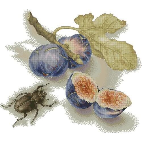 11/14/16/18/27/22/25ct Counted Cross Stitch Kit Fig and Longicorn Beetle Fruit and Insect
