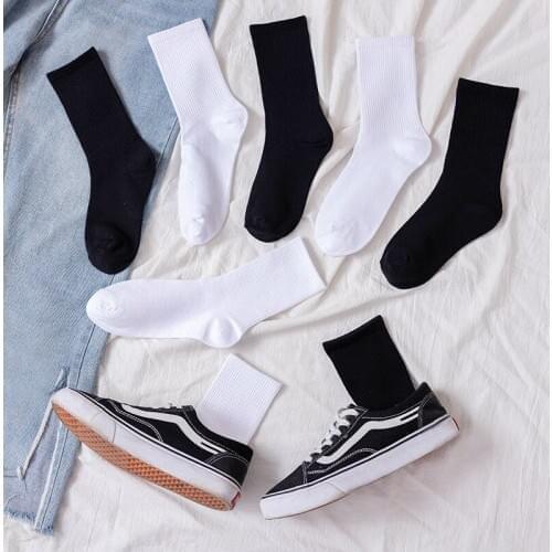 Socks Women White Black Crew Socks Female Unmixed Pure Solid Color Socks Pack Set Short Womens Cotton Socks 1 Lot Sox 5 Pairs