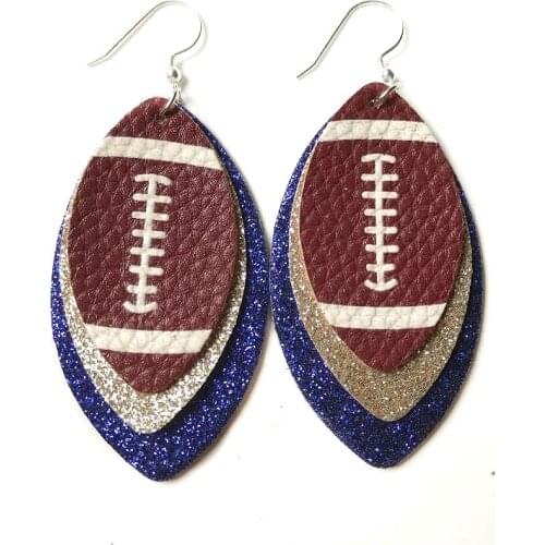 New Football PU Leather Earring Leaft Glitter Earrings For Women Fashion Personality Jewelry Accessories Hot Sale Gift