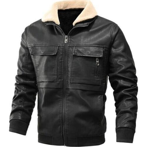 Autumn new mens leather jacket fashion casual mens leather coat men plus velvet warm leather jacket