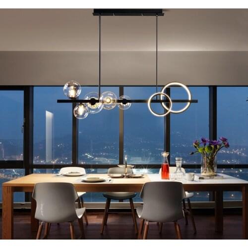 Restaurant lamp glass lampshade bar counter led Modern nordic chandelier black Pendant light Dining room light fixtures indoor
