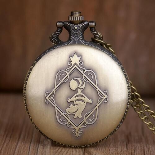 Retro Vintage Alice in Wonderland Rabbit Flower Pocket Watch Necklace Quartz Women Ladies Bronze Pendant Retro Chain Gift TD2072