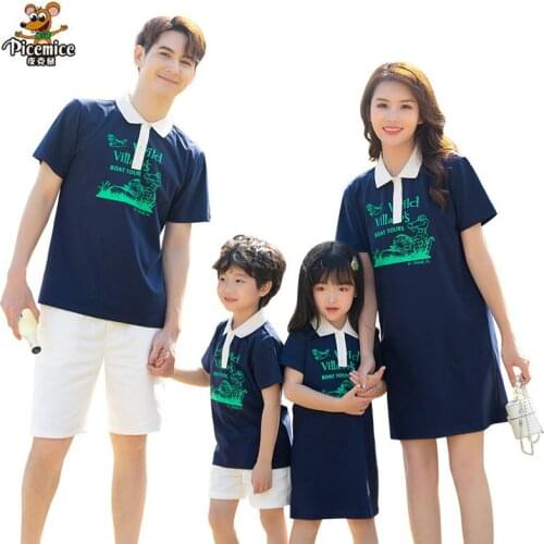 Family Clothing Navy Style Mother Daughter Dress Summer Father Son T-Shirts Short Family Matching Outfits Men Women Girl Clothes