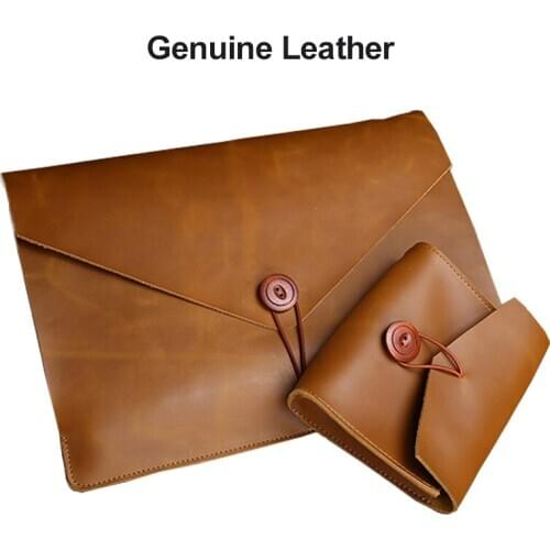 For MacBook Air 13 Pro 13 15 Bag Luxury Genuine Leather Bag For Xiaomi HP 12 13 15.4 inch Laptop Sleeve Waterproof Notebook Bags