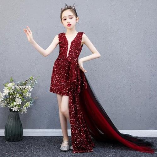 High-End Children Sequined Evening Gown Kids Catwalk Sexy Trailing Princess Dress For Girl Birthday Party Vestidos L1043