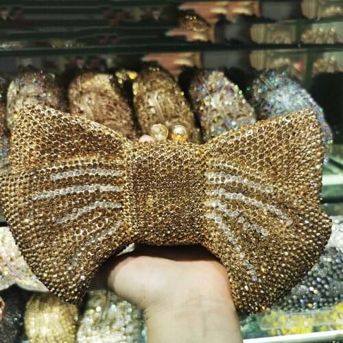 High Quality Gold/White Crystal Diamond Women Clutch Bag Fashion XIYUAN 2021 Bow- Shape Small Minaudiere Party Prom Clutches