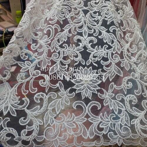 Xx005# offwhite beads sequin luxury sexy embroidery net tulle mesh lace for evening dress/sawing/wedding