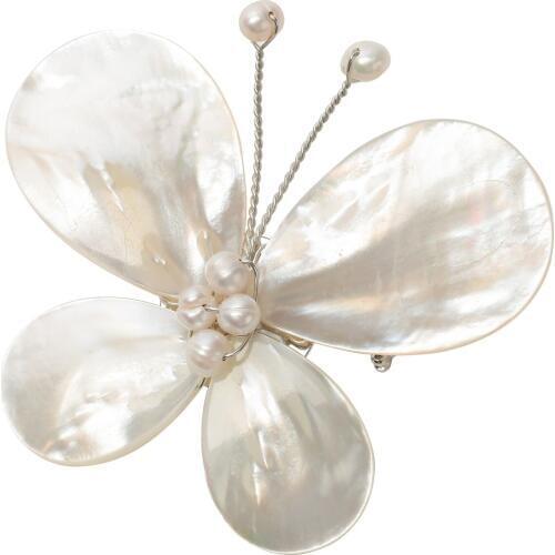 Yacq Pearl White Shell Pin Brooch Natural Handcrafted Fashion Jewelry Gifts for Women Girls Mom Her dropshipping I088