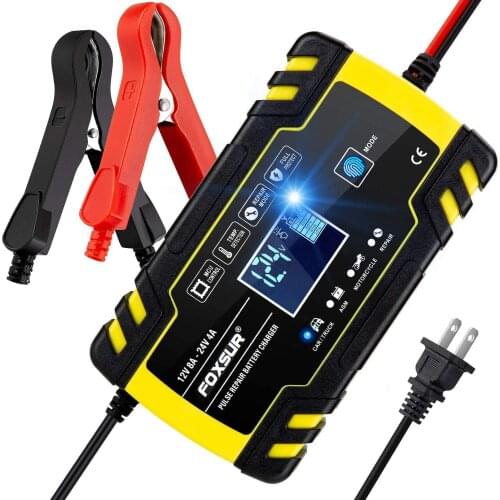 FOXSUR 12V 24V Motorcycle Golf Car Battery Charger Maintainer & Desulfator Smart Battery Charger, Pulse Repair Battery Charger