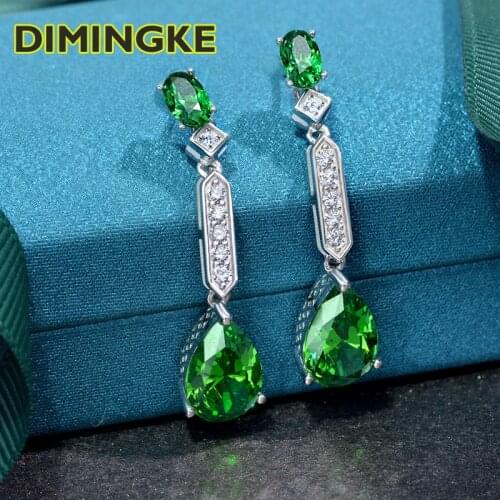 DIMINGKE 8*12MM Water Drop Emerald Long Earrings 100%-S925 Sterling Silver Fashion Female Jewelry Party Birthday Gift