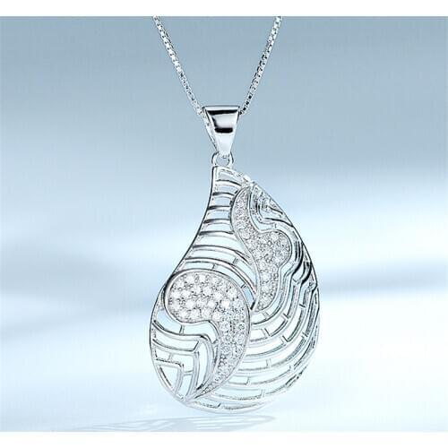 DY 925 Sterling Silver Necklace Clear CZ Dangle Drop Charm Special Unique Hollow Pendant With Chain Necklace Women Fine Jewelry