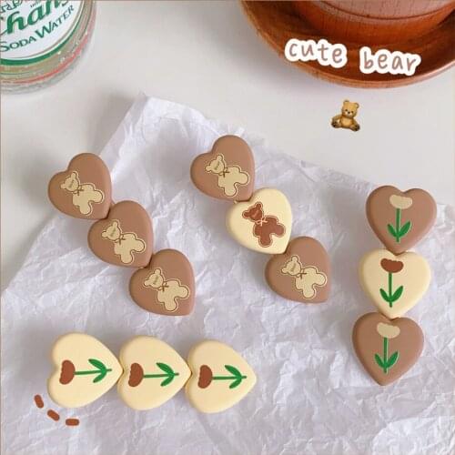 1Pc Cartoon Sweet Bear Flower Hair Clip Korean Side Clip Back Head Hairpins Bangs Barrette Hair Styling Tools Accessories