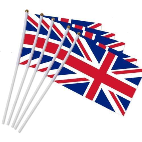 14x21cm 5pcs The small British flag hand waving flags with Plastic Flagpoles NC002
