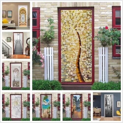 Fortune Tree Wallpaper For Door 3D Wall Sticker Adhesive Waterproof Poster Living Room Corridor Bedroom Home Decor Mural Decals