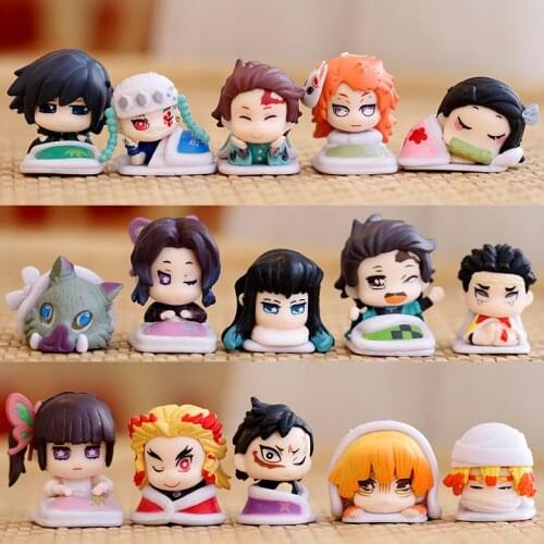 5pcs/set Devils Blade Anime Figure Demon Slayer Kamado Tanjirou Nezuko Q Version Sleep Figurine Action Figure Model Toy Decor