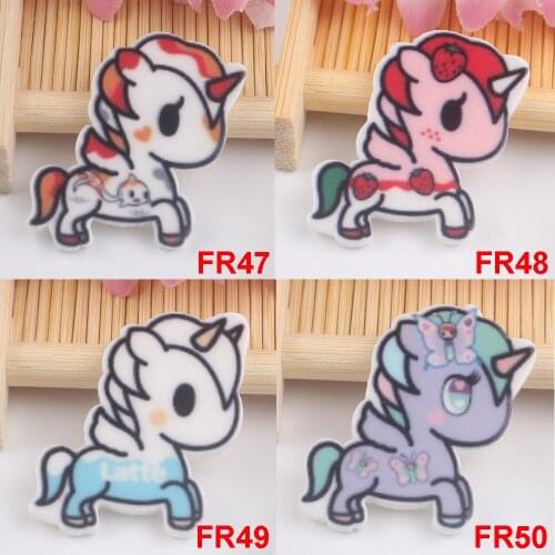 50pcs Cartoon Unicorn Planar Resin Flatback Cute Horse Resina DIY Hair Bow Craft Embellishments For Home Decoration Accessories