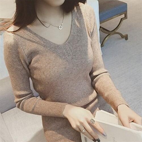 Core spun yarn 2020 autumn new womens wear V-neck with knitted bottoming shirt shows thin and slim long sleeve sweater top