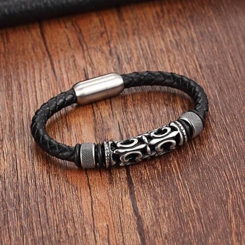 XQNI 2018 New Fashion Exaggeration Design with Stainless Steel Magnet Buckle Adjustable Genuine Leather Bracelet For Men Gift