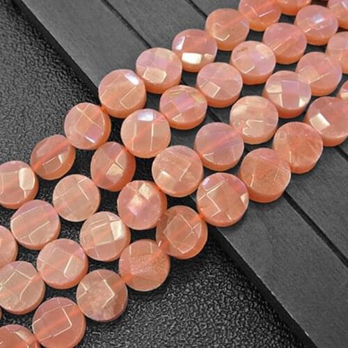 12mm Orange Sunstone Faceted Coin Natural Stone Beads For Jewelry Making Beads 15'' Needlework DIY Beads Trinket For Women Gift