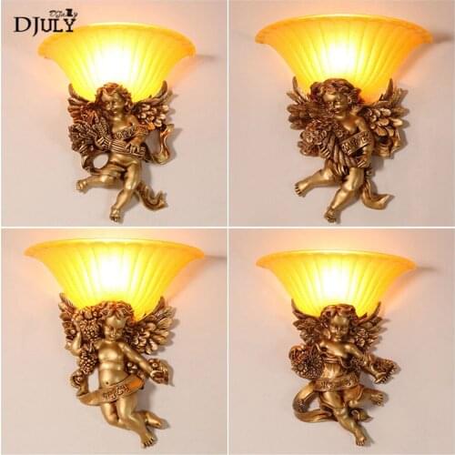 Europe Five angels retro resin glass wall lamp for villa hotel dining room aisle stairs wall sconces light loft decor luminaire