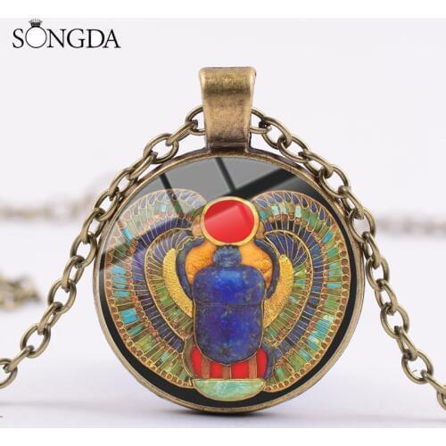 2019 Fashion Egyptian Scarab Talisman Necklace Ancient Egypt Symbol of Strength Totem Pendant Long Chian Sweater Necklace