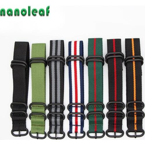Table Accessories Nylon Strap Black 5 Ring Buckle 18mm 20mm 22mm For NATO Style Striped Replacement Mens Women Watch Band