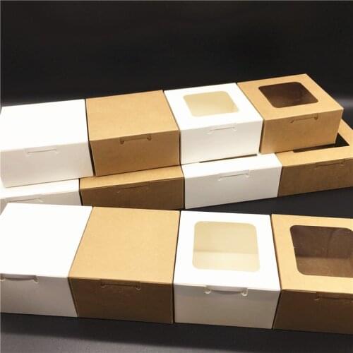 50Pcs Multi-size DIY Craft Boxes With PVC Window Paper Gift Box Cake Packaging For Wedding home Party Muffin Packaging Gifts