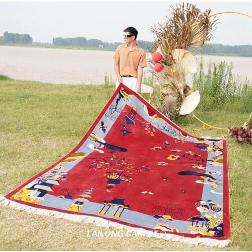 2x3m Red Handmade Silk Rug West Lake Scenery Soft Oriental Carpet (ZQG108A)