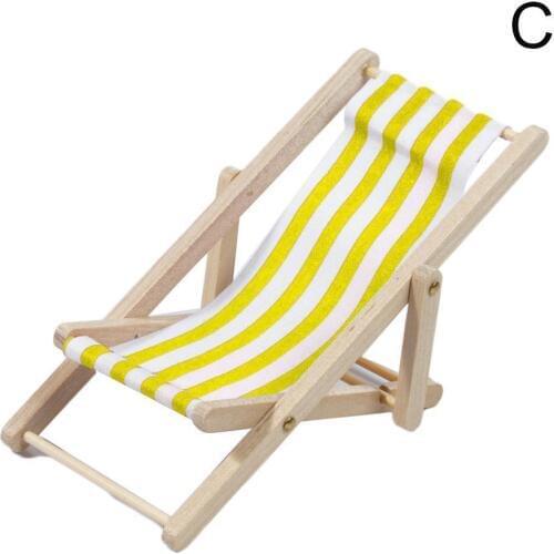 Mini Stripe Beach Lounge Chair 1:12 Doll House Simulation House Mini Play Toy Diy Foldable Chair Decor Toy Model Beach Gril U0X5