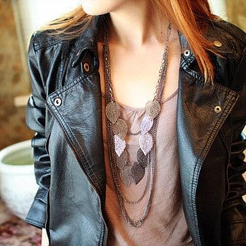 Hot Selling New Arrival Silvery Light Leaf Multi-Layer Long Necklace