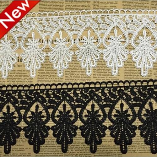 6 Yards Per Lot 12.5cm Width Fashion Black White Sweet Floral Embroidered LaceTrim For Sewing Craft DIY Accessories