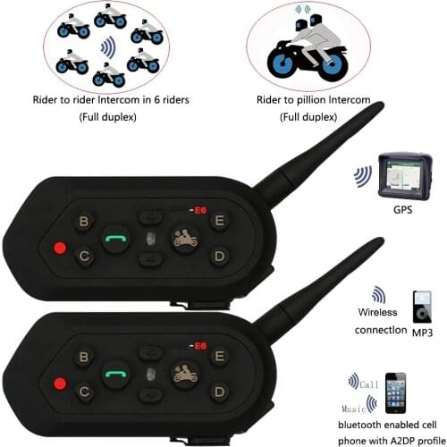 2 Pcs Newest E6 Motorcycle Bluetooth Headset Intercom 1200M Motorcycle BT3.0 Helmet Interphone Headset BT Helmet Intercom
