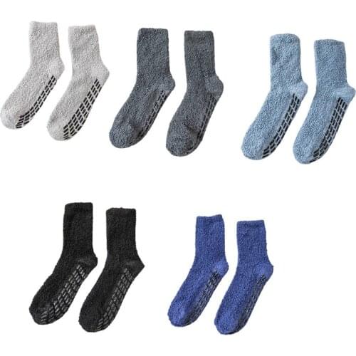 Men Women Winter Cozy Fuzzy Slipper Socks Simple Solid Color Non Slip Grip Warm Fluffy Plush Hospital Floor Crew Hosiery