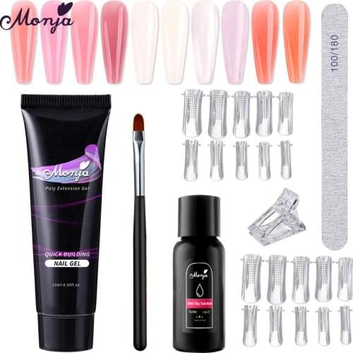 Monja 6Pcs/Set Nail Art Extension Set Painting Brush Nail Files Acrylic UV Gel Nail Molds Builder Slip Solution DIY Manicure Kit