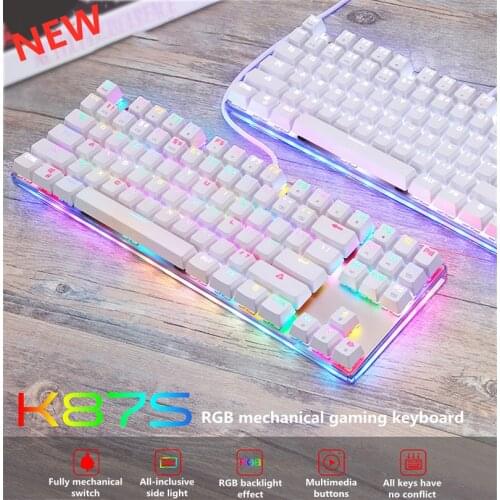 New listing full-color RGB backlit 87-key wired real mechanical gaming keyboard metal panel USB interface girl keyboard