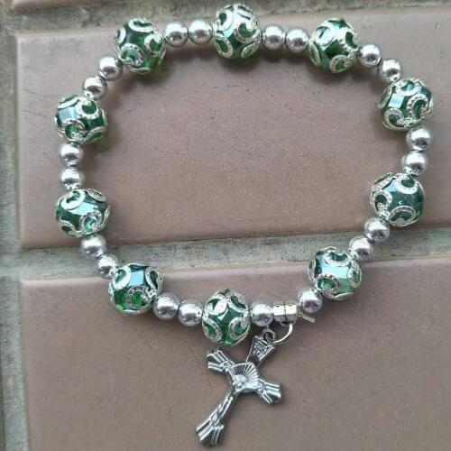 Wholesale 14 strands Free Shipping Fashion Jewelry Green Faceted Crystal Cross Beads Stretch Bracelet 7.5" FG4545