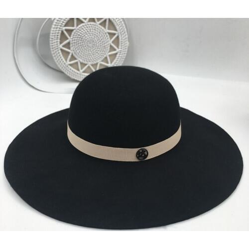Panama fedoras New wool hat 9 cm large eaves basin fine green ribbon double black metal logo dome edition female hat