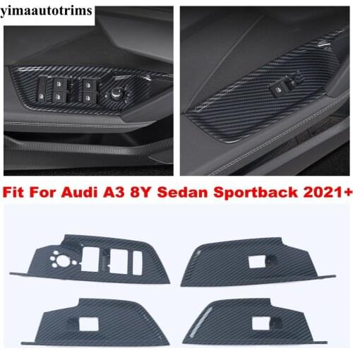 Car Interior Glass Window Lift Switch Panel Cover Trim ABS Carbon Fiber Look Accessories Fit For Audi A3 8Y Sedan Sportback 2021